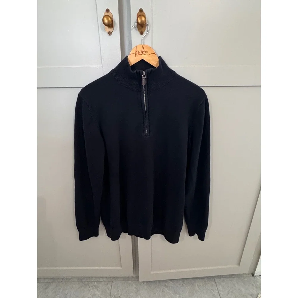 The Foundry Supply Co Mens LT Navy Blue 100% Cotton Quarter Zip Sweater Pullover - Picture 2 of 5